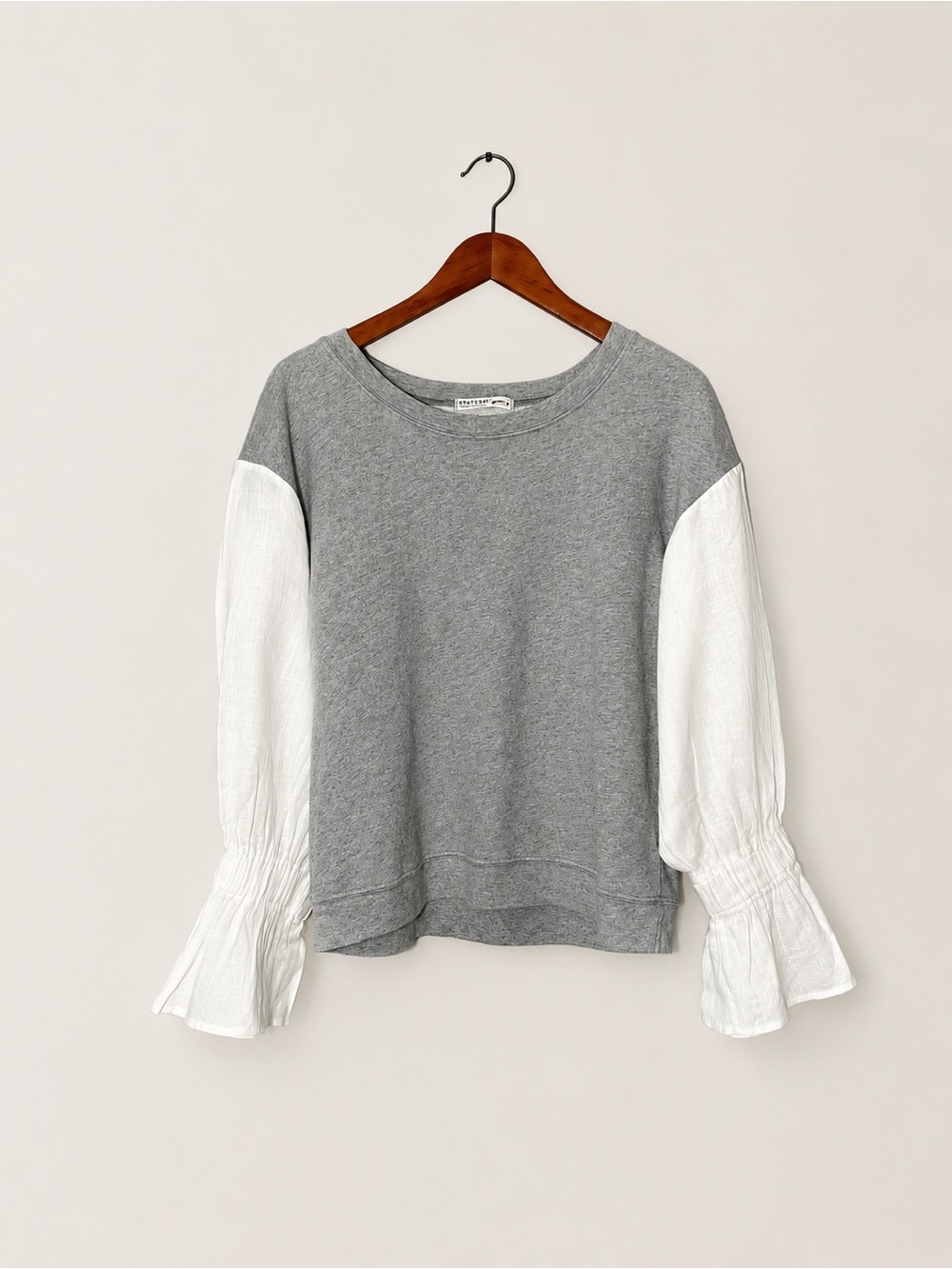 Stateside Gray Sweatshirt Top White Bell Sleeve Made in USA Cotton Boho Chic